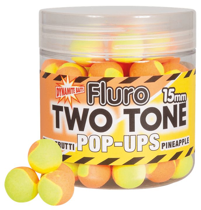DYNAMITE BAITS FLURO 2 TONE TUTTI FRUTTI & PINEAPPLE BOILIES 15 MM