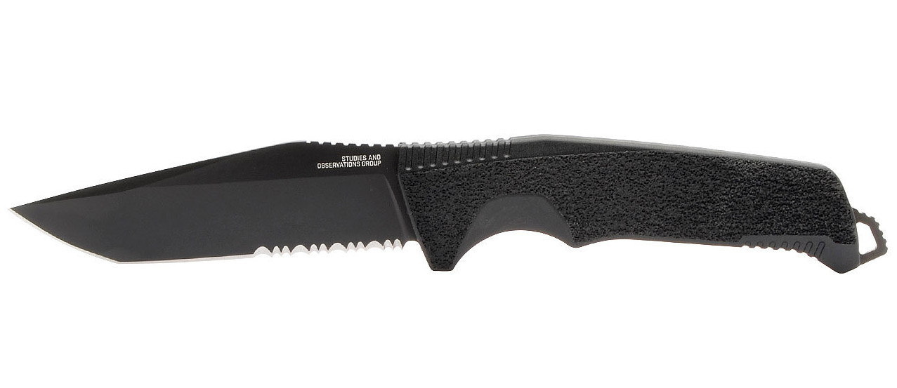 SOG TRIDENT FX SERRATED EDGE KNIFE BLACKOUT