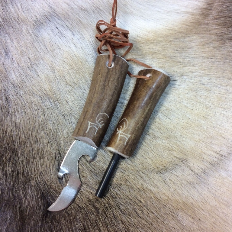 WOOD JEWEL SURVIVAL KIT REINDEER HORN