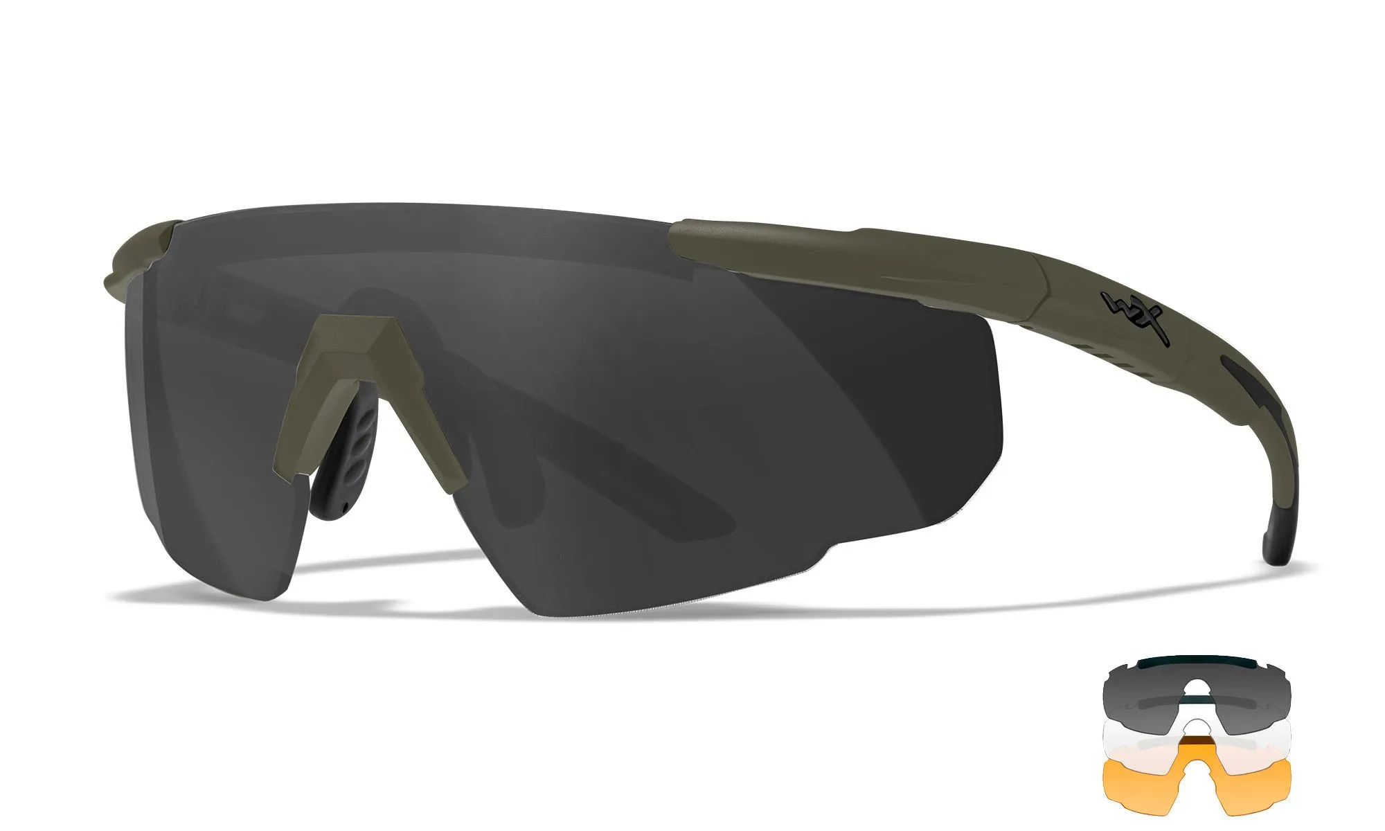 WILEYX SABER ADANCED SHOOTING GLASSES GREY/CLEAR/LIGHT RUST OD GREEN FRAME